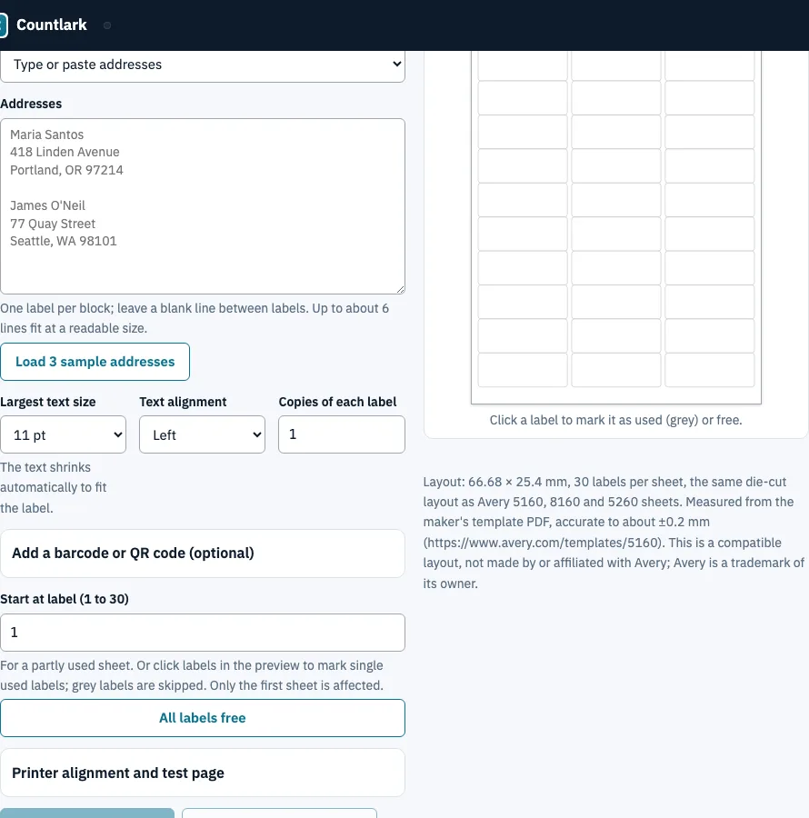 Avery 5160 template example