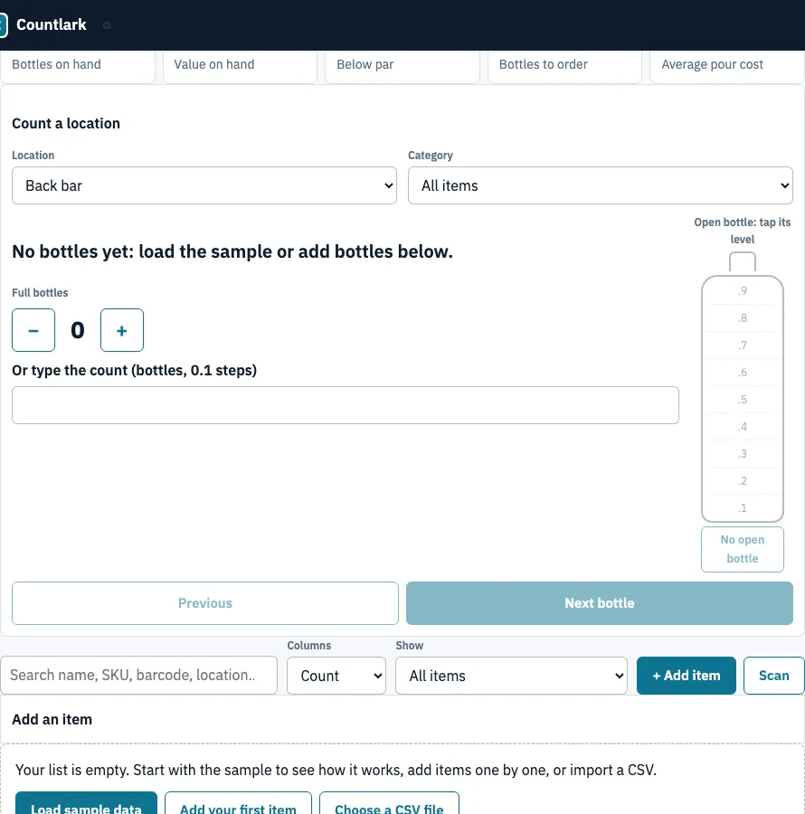 Bar inventory app example
