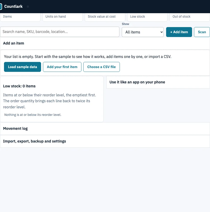 Inventory app example
