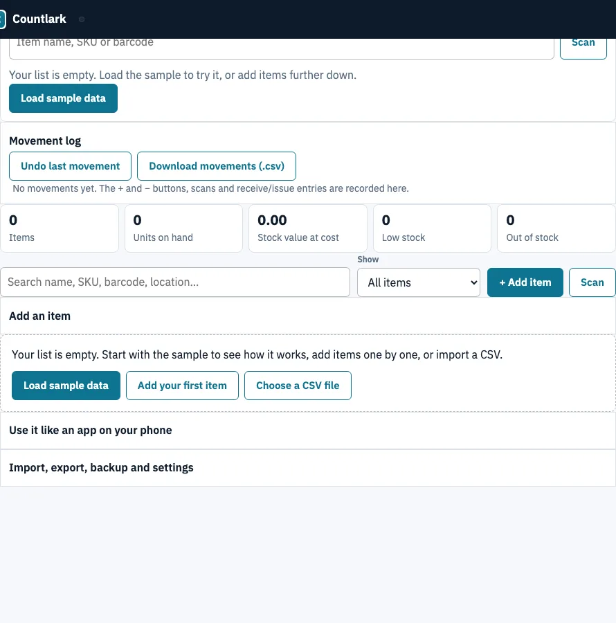 Inventory management app example
