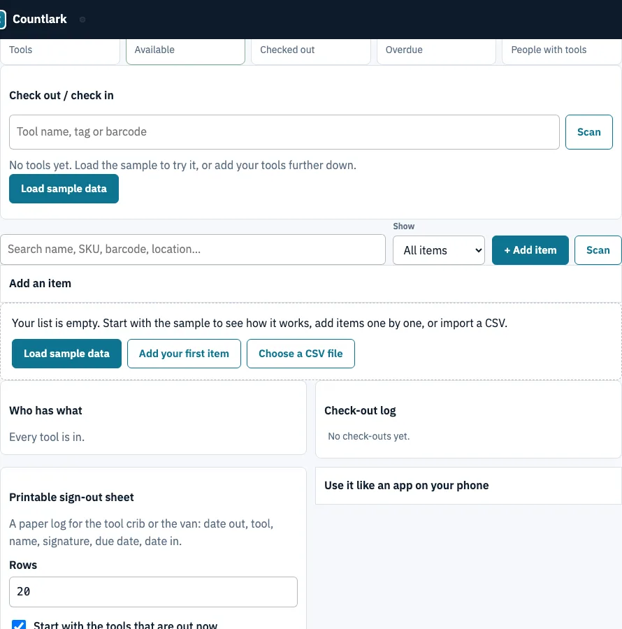 Tool tracking app example